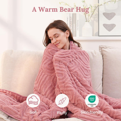 Pink Cottonblue Weighted Blanket for Adults Queen Size 6.61 Pound, Soft Fluffy Sherpa Fleece Jacquard Weighted Blankets Throw 27"X40" for Sleep Relax, Fuzzy Warm Arch Heavy Blanket for Bed Couch, Pink