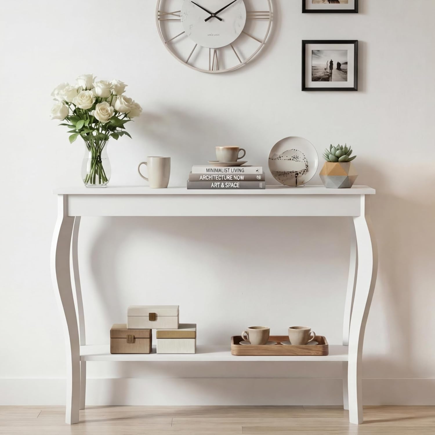 Narrow Console Table, Chic Accent Sofa Table, Entryway Table, White