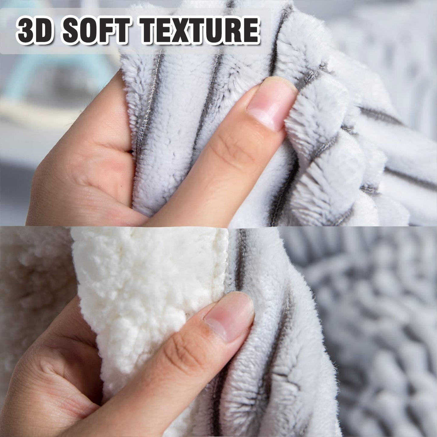 Sherpa Blanket Fleece Throw – 51X63, Grey & White – Soft, Plush, Fluffy, Fuzzy, Warm, Cozy, Thick – Perfect for Couch, Bed, Sofa, Chair - Christmas Blanket Gift for Winter