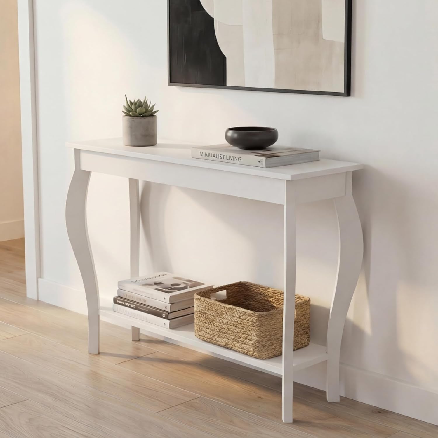 Narrow Console Table, Chic Accent Sofa Table, Entryway Table, White