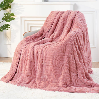 Pink Cottonblue Weighted Blanket for Adults Queen Size 6.61 Pound, Soft Fluffy Sherpa Fleece Jacquard Weighted Blankets Throw 27"X40" for Sleep Relax, Fuzzy Warm Arch Heavy Blanket for Bed Couch, Pink