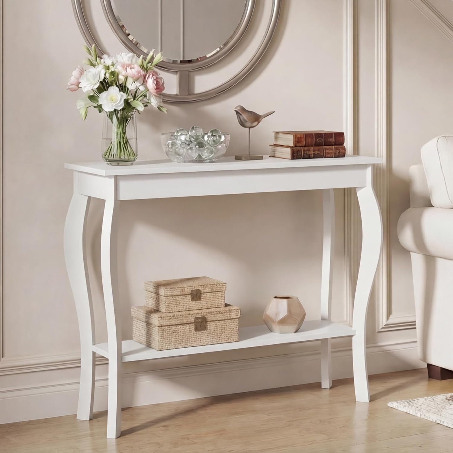 Narrow Console Table, Chic Accent Sofa Table, Entryway Table, White